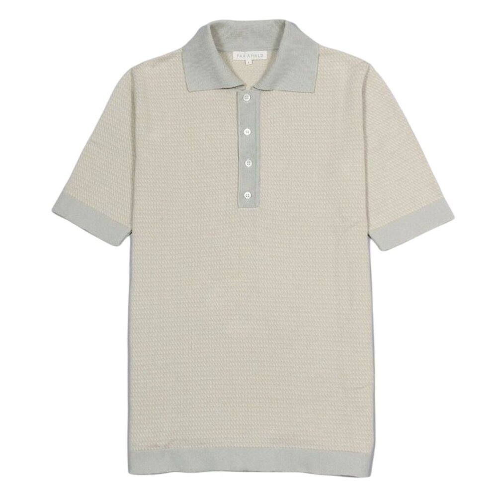Far Afield Leon short sleeve Polo Shirt size 3 grey biscotti knit L large cotton